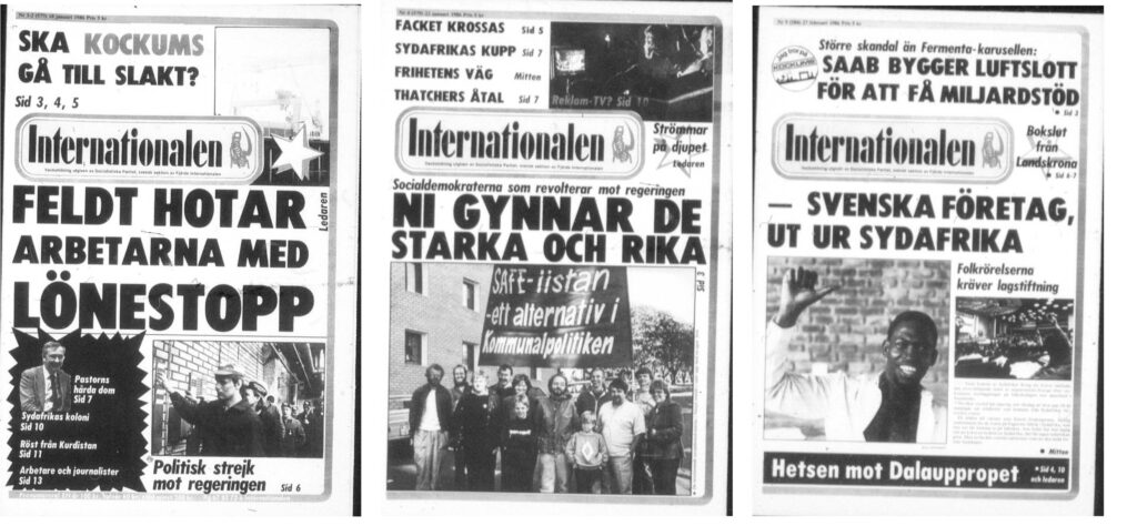 Några av Internationalens förstasidor 1985-86