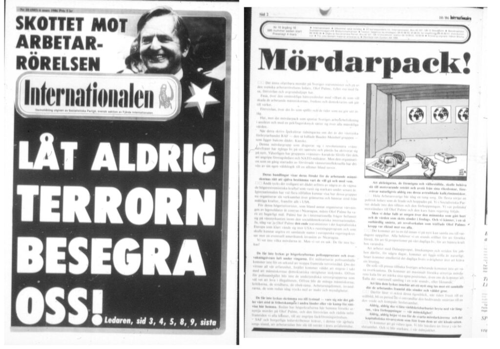 Faksimil av Internationalen Palmemordet 1986